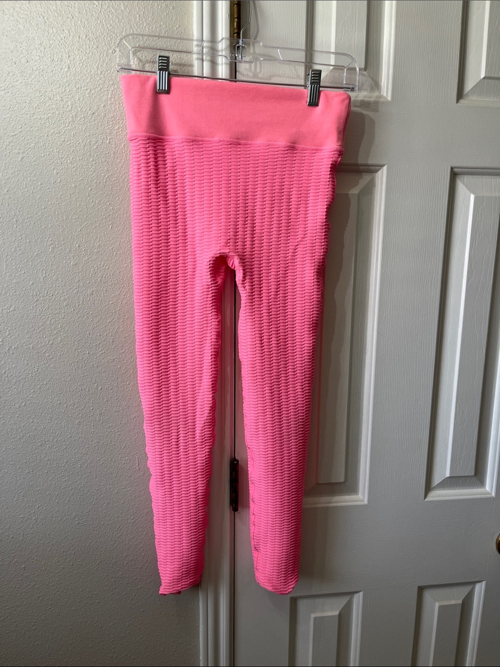 High-Rise Pink Textured Leggings for Women